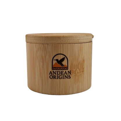 Beautiful Bamboo salt box with magnetic swivel lid.