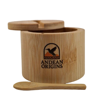 Beautiful Bamboo salt box with magnetic swivel lid.