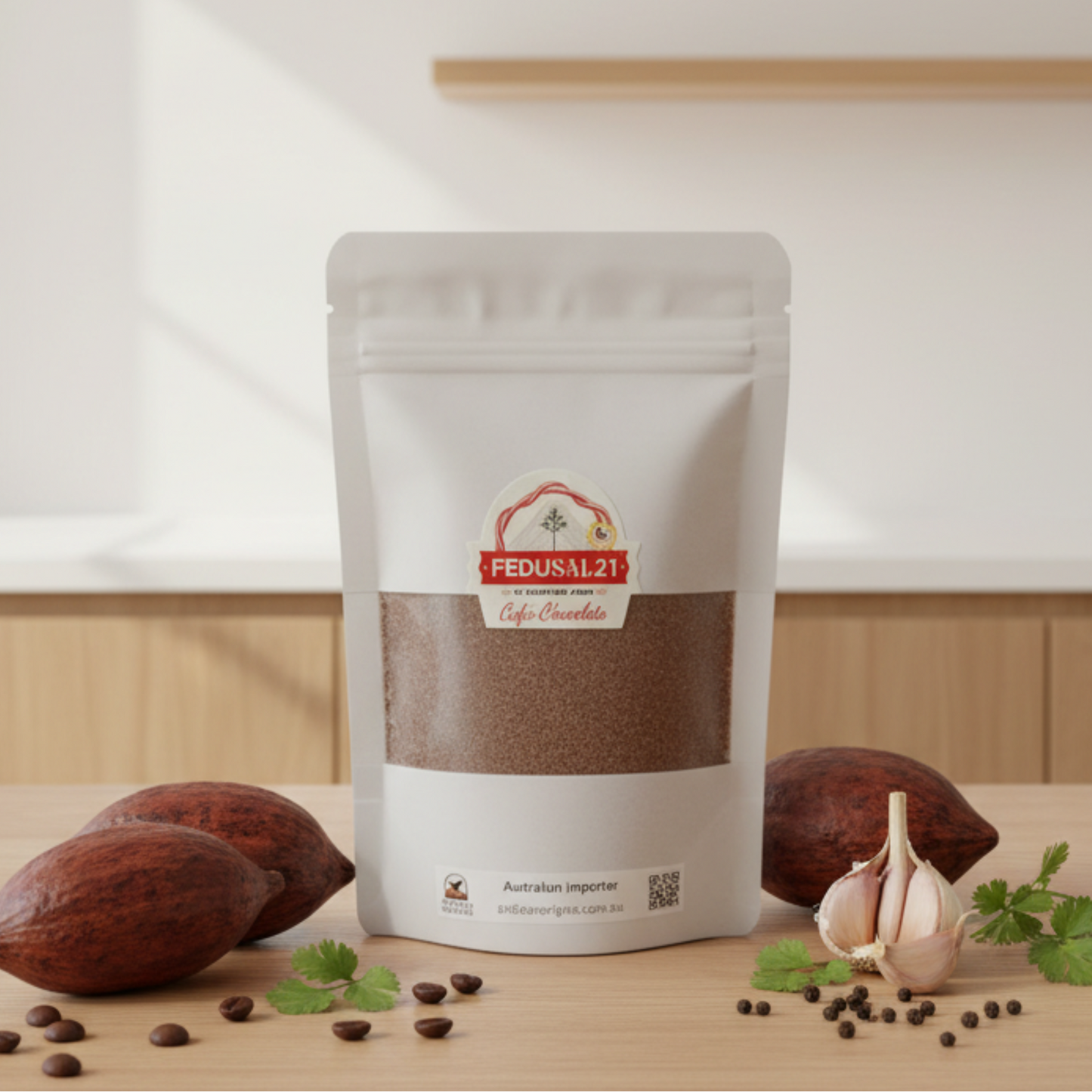 Cafe Chocolate -  Sea Salt, Cacao, roasted coffee, garlic, coriander, and pepper.